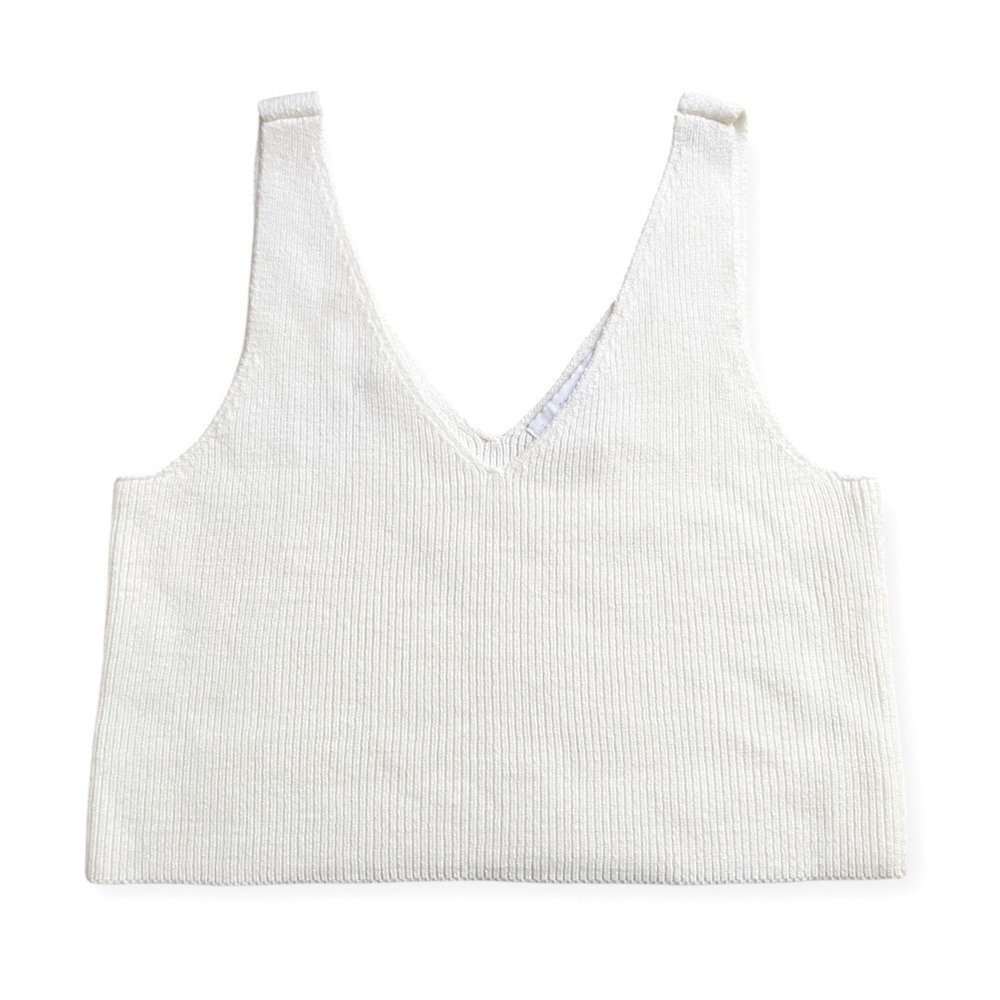 House of Harlow Ivory Knit V-Neck Cropped Tank, sz Medium